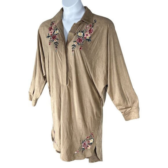 Umgee Women L Embroidered Tunic Vegan Suede Dress Western Cowgirl Lagenlook Boho - Picture 7 of 16